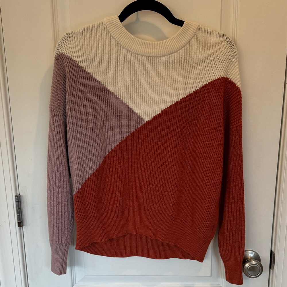 Colorblock Sweater - Cream, Purple, and Orange